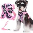 Patas Lague Dog Harness with Leash Set Adjustable Soft Padded Step-in Dog Vest No Choke No Pull Reflective for Small Medium Pets with Poop Bags and Dispenser, Solid and No-chew, Floral Pink M