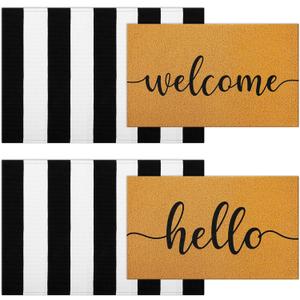 Timgle 4 Pack Hello and Welcome Doormat 30'' x 18'' Black and White Striped Rug 35'' x 24''Front Door Mats for Front Door Farmhouse Outdoor Doormats for Indoor Outside Entryway