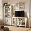 Farmhouse Bookshelf, 8-Cube Storage Organizer with Legs | Storage Cabinets For Living Room, Bedroom, Farmhouse Style, Cloud White and Warm Brown, LIRY Collection ULBC138W101S