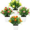 4 Pack Small Artificial Plants with Flowers - Mini Fake Potted Plants for Home Decor Indoor, Office Desk, Bathroom, Shelf, Table Decorations