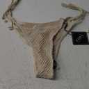 ZAFUL Bikini Bottoms for Women Fishnet Tie Side String Bathing Suit Bottoms Tanga High Cut Swimsuit Bottom (S, Only Bottom-light Coffee)
