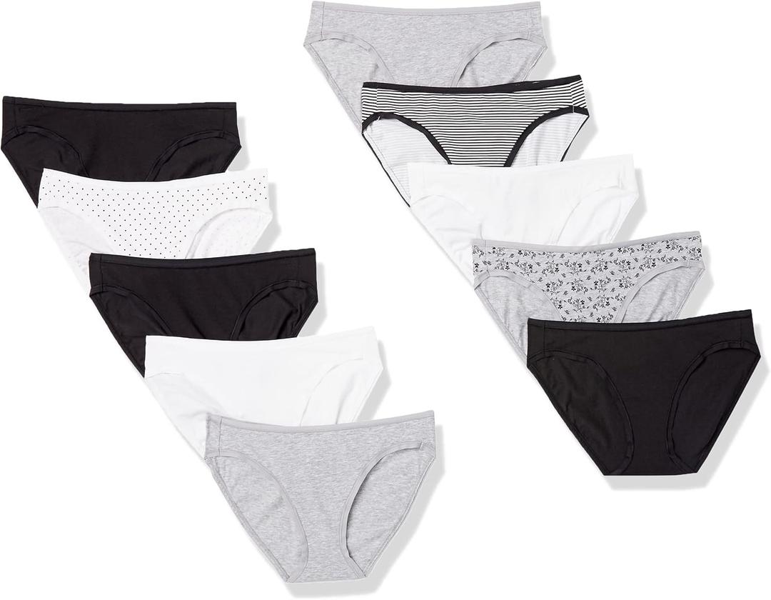 Amazon Essentials Women's Breathable Cotton Bikini Brief Underwear with Full Coverage, Multipacks S