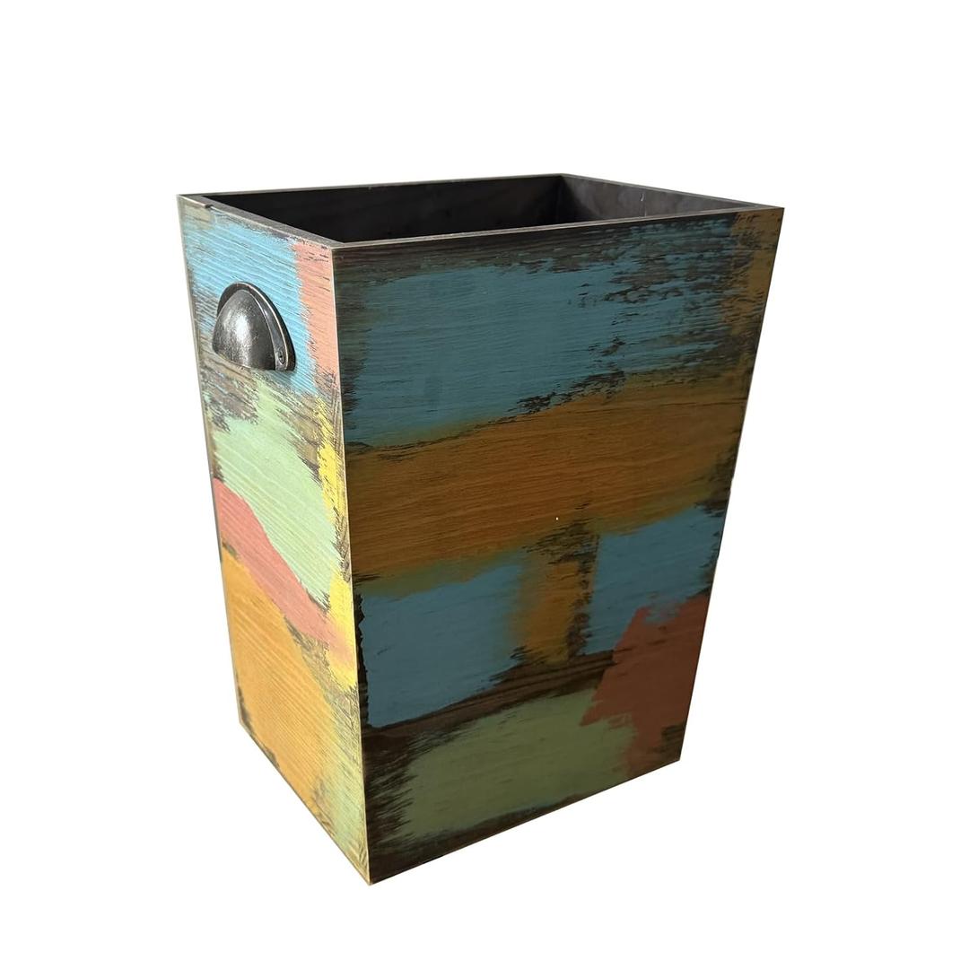 Farmhouse Wood Can - Rustic Distressed Rectangular Waste Bin, Handmade Vintage Decor for Kitchen, Bathroom, Office(H 11.8inc* L 9.8Inch*W 7.8Inch-1PCS)