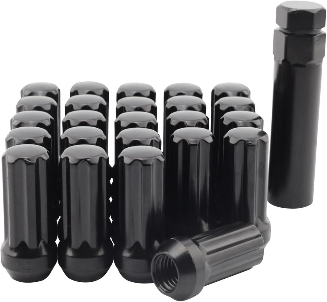 Set of 24, 14x2.0 Spline Lug Nuts Fits 2003-14 Ford Expedition Lincoln Navigator 2004-14 F150 (Black)