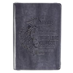 Christian Art Gifts Brown Vegan Leather Zipped Journal, Inspirational Men’s Notebook Be Strong Scripture, Flexible Cover, 336 Ruled Pages, Ribbon Bookmark, Joshua 1:9 Bible Verse