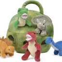 Plush Dinosaur House with Dinosaurs - Five (5) Stuffed Animal Dinosaur in Play Dinosaur Carrying Case