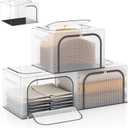 Large size 66L Fully Transparent Openings Clothes Storage Bins with Metal Frame, Stackable & Foldable Storage Box with Lids, Closet Organizers, Cap, Sweater.(19.7x 15.75 x 13 Inches)