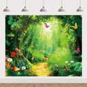 Enchanted Forest Backdrop Banner Fairy Tale Spring Garden Magic Wonderland Mushroom Butterfly Green Woodland Background Kids Girl Tea Party Decorations Photo Booth Props Fabric 10x8ft