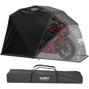 CXRCY Motorcycle Cover Shelter Storage - Heavy Duty 600D Oxford Vehicle Shed with Combination Lock, Includes Carry Bag, 106" x 41" x 60" Garage Tent, Roll-Up Side Windows - Black