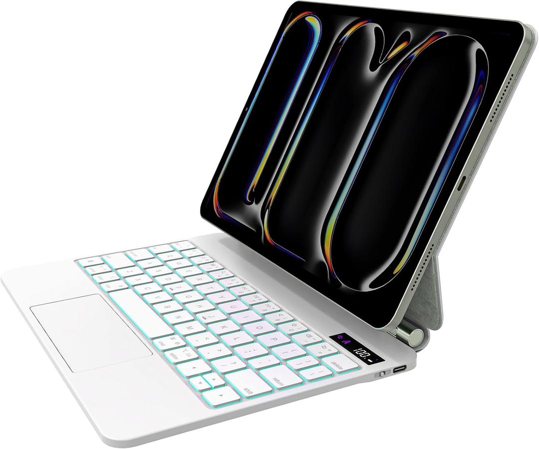 Keyboard Case for iPad Pro 11 inch (2025 M5 / 2024 M4) | Magic Keyboard with Trackpad, Easy-Set Magnetic Stand, 7-Color Backlit, Auto Sleep/Wake up, iPad Floating Keyboard