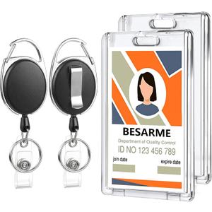 2 Set Badge Holder Retractable Clip Heavy Duty Badge Reel with Acrylic Clear Vertical ID Card Badge Holders for Work Office Nurse Teacher Student