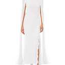 Lrady Women's Formal Evening Gowns High Split Ruffle Wedding Guest Cape Sleeve Cocktail Party Maxi Dresses, White, X-Large