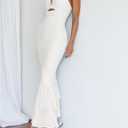 houstil Women's Strap Wedding Guest Dress Wrinkles Mesh Bodycon Party Maxi Cocktail Cut Out Clubwear Summer (White, M)