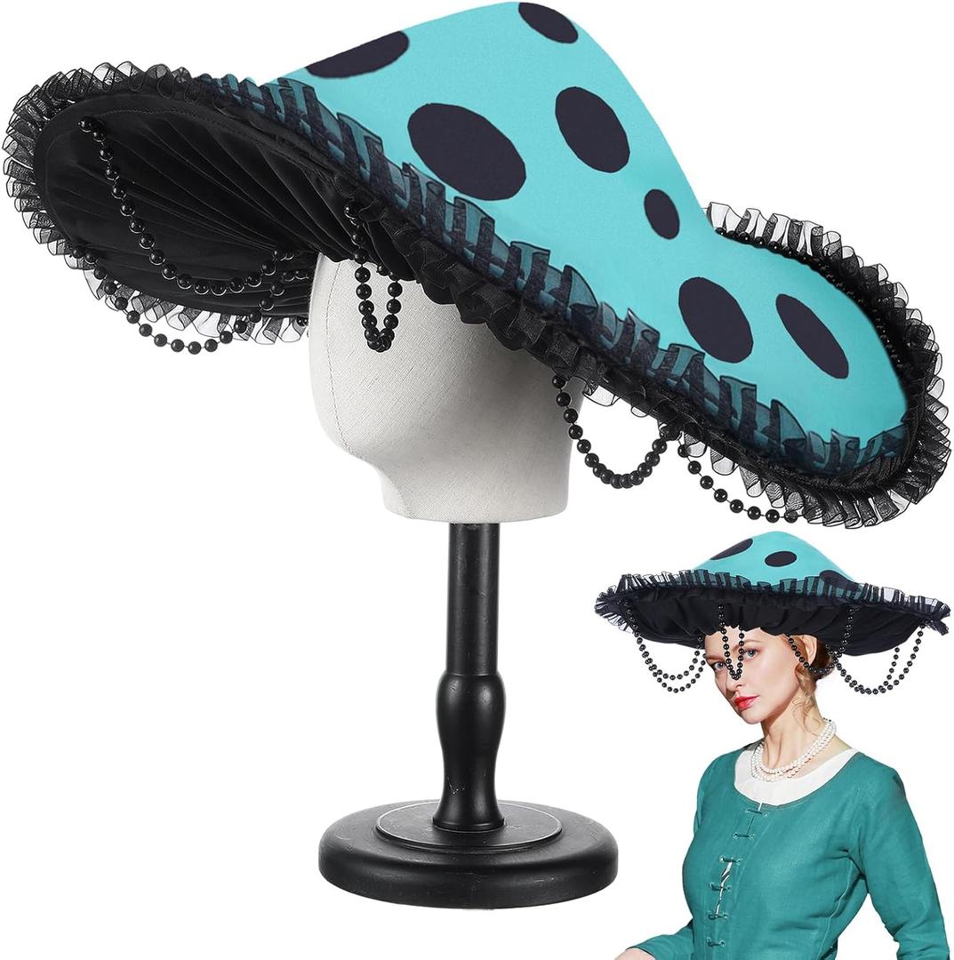 Mushroom Hat Renaissance Medieval Costume Cosplay Victorian Fairy Accessories with Bead Lace Brim Cap, One Size