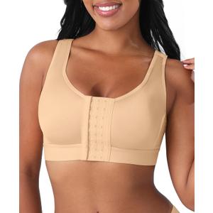 FeelinGirl Front Closure Post Surgical Compression Bra for Women with Removable Breast Support Band Saddle Brown S
