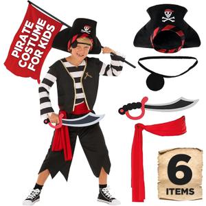 Morph Pirate Costume For Kids - Boys Pirate Outfit - Fun Dress Up Costume For Halloween, Parties, Role Play (4-6 Years, Black)