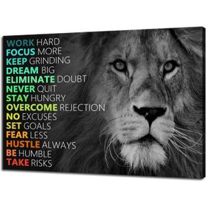 Motivational Wall Decor Positive Canvas Wall Art Inspirational Lion Success Posters Canvas Paintings Wooden Framed Colorful Artwork Office Living Room Home Decoration Ready to Hang[36''W x 24''H]