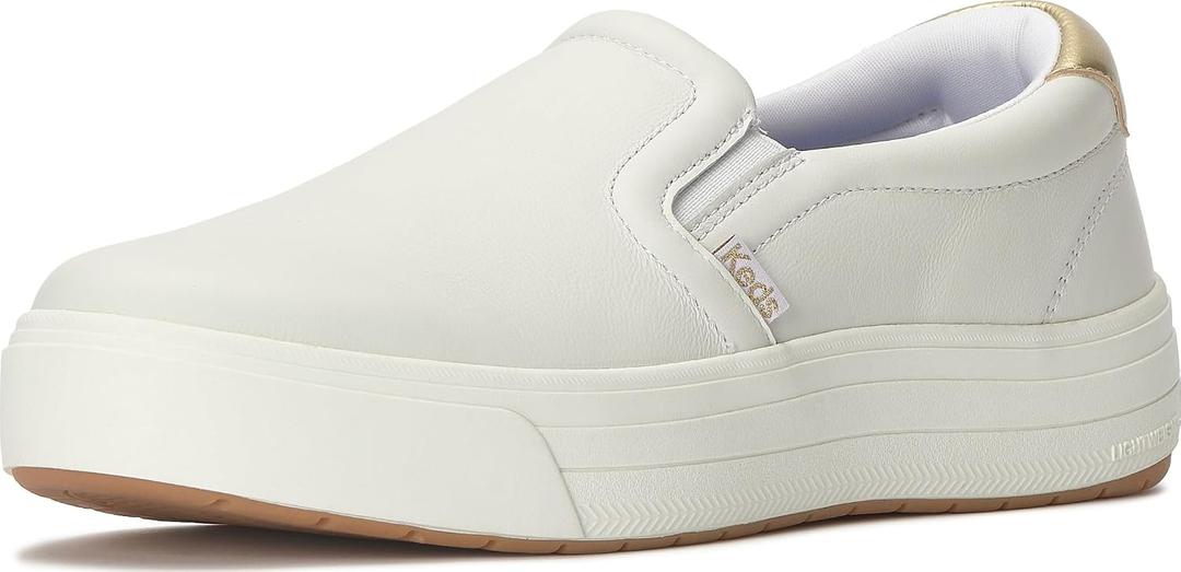 Keds Women's Park Slip On Fashion Sneaker, Snow White/Champagne Leather, 7.5