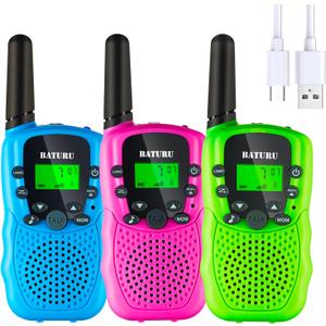 BATURU Rechargeable Walkie Talkies for Kids 3 Miles, 22 Channels Battery-Saving Walkie Talkie with Clear Sound, Easter Basket Stuffers for Girls Boys, Easter Gifts for Kids Age 3-12
