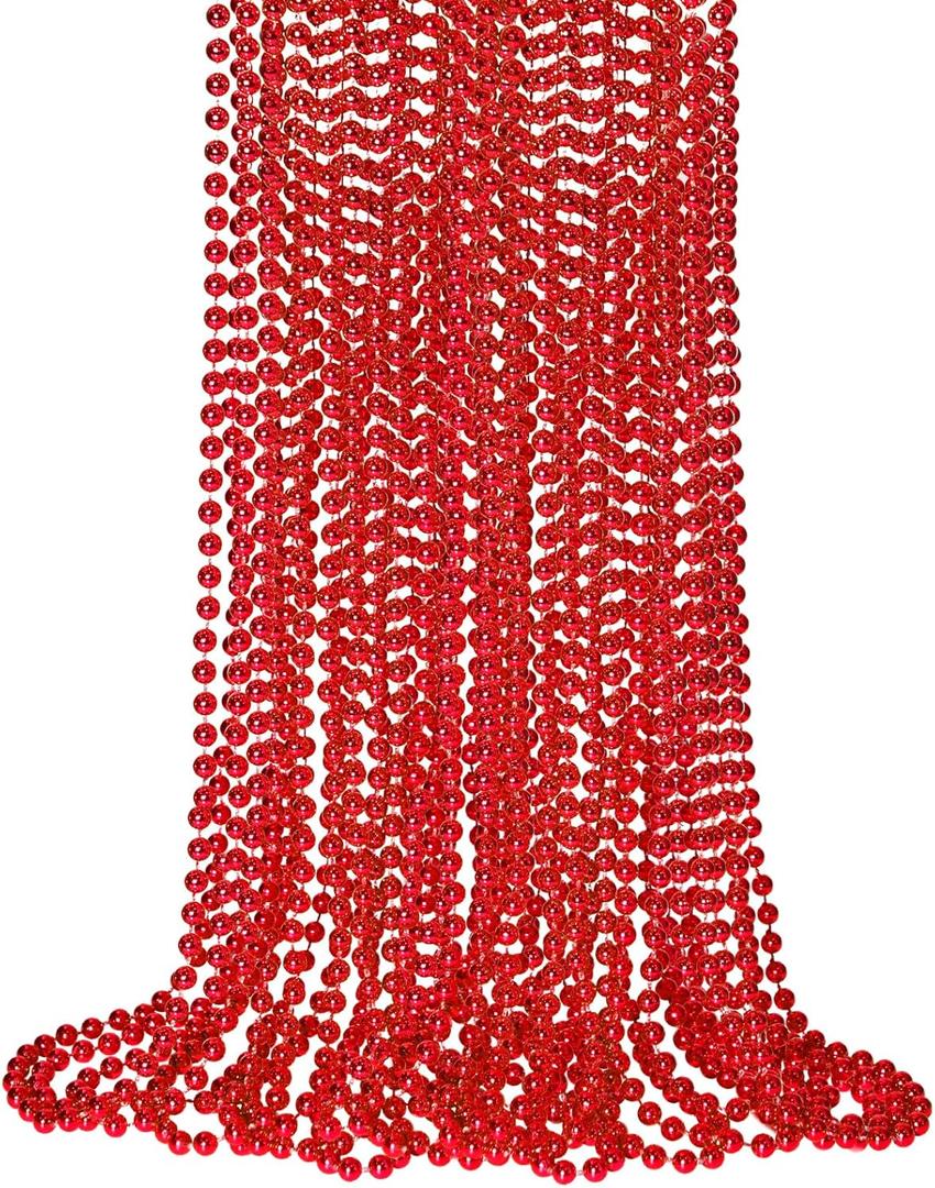 SHAOQINLIN 12 PCS Red Mardi Gras Beads, Red Beads Necklaces Christmas Necklace, 33" Metallic Party Bead Necklace for Valentines Christmas Parade Throws Wedding Birthday Party Favors