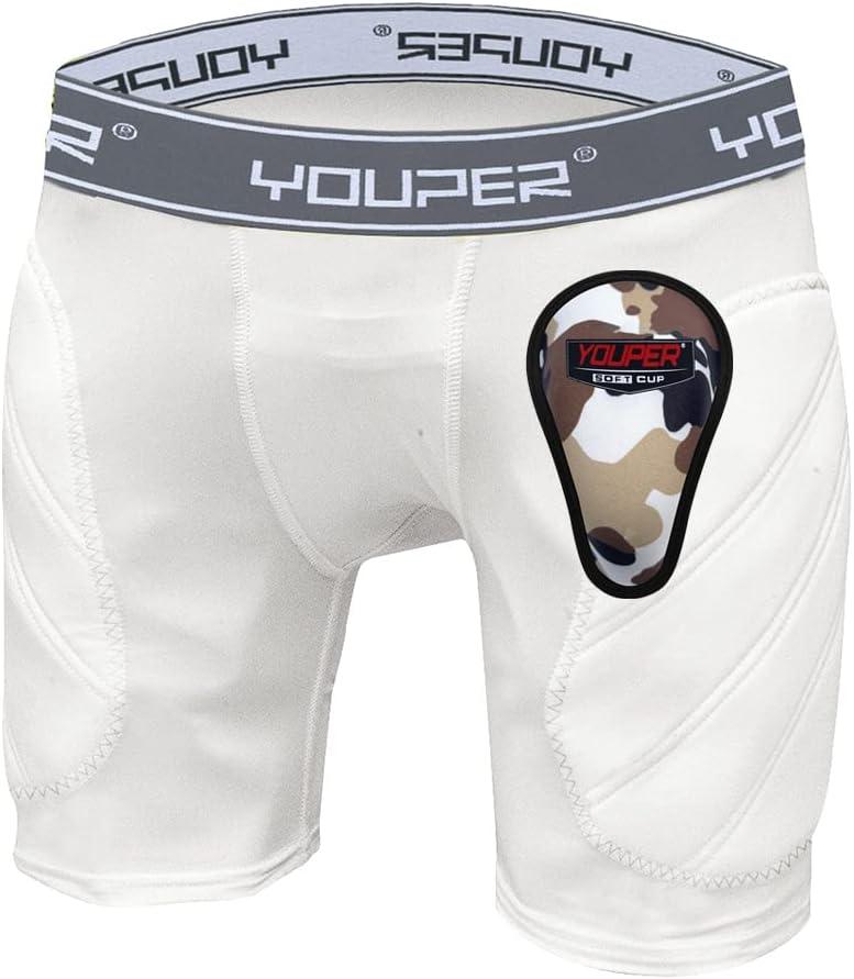 Youper Boys Youth Padded Sliding Shorts with Soft Protective Athletic Cup for Baseball, Football, Lacrosse Y-M