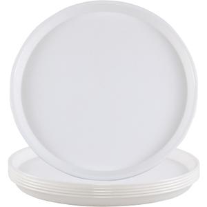 6-Pack Plastic Round Food Serving Tray, Round Restaurant Serving Trays, White