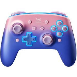 KENNEAS Wireless Controller Compatible with Switch/OLED/Lite, 2 Faceplate/8 Colors LED/850 mAh Battery/6-Axis Gyroscope/Turbo/Programmable Button/Immersive Vibration Motor Pro Controller for Switch(Purple Pink)