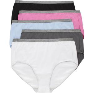 Hanes Women's Brief Underwear, Stretch Brief Panties for Women, Tag-free Underwear, 5-pack (10, White/Grey/Blue/Pink/Black)
