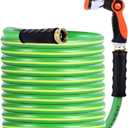 HQMPC Garden Hose Garden Water Hose 50 ft Non Kinking Heavy Water Hose with Brass Hose Fittings (5/8"IDx50'(50 FEET) With 1 Pcs 10 Patterns Hose Nozzle Spray Nozzle