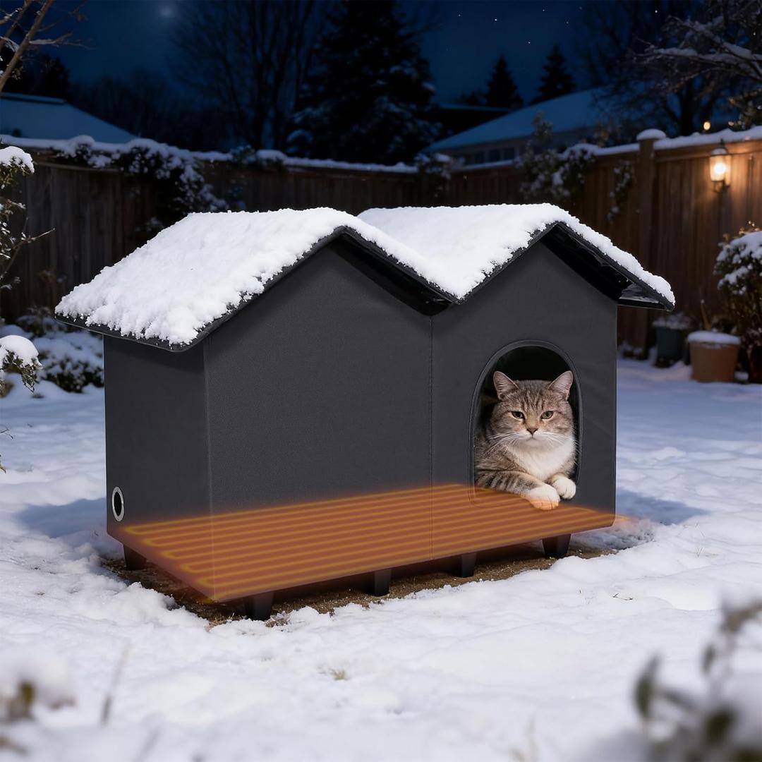 NAMOTEK Large Elevated Heated Cat Houses for Indoor/Outdoor Cats with Heated Cat Bed Waterproof， Insulated Providing Safe Feral Cats, Easy to Assemble Large (23" x 13" x 18")