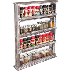 MyGift Wooden Spice Rack Wall Mount, Hanging 4 Tier Seasoning Jar Shelf Organizer, Condiment Storage for Kitchen, Pantry, Large Spice Organization, Vintage Rustic Torched