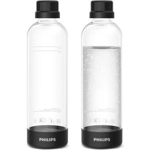Philips Carbonating Bottles ADD910BKOQ/37, 1L Twin Pack Reusable PET Water Bottles Compatible Sparkling Water Maker, 2 Pack for ADD4902BKOQ/37, ADD4902WHOQ/37 and ADD4901GROQ/37, ADD4901BKOQ/37 (Black)