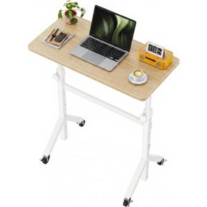 Marsail Mobile Stand Up Desk with Wheels, Adjustable Height Desk from 28.3″ to 46.5″, Rolling Standing Desk with Lockable Wheels, Portable Small Desk for Walking Pad and Treadmill, Nature, 31.5" x 15.7"