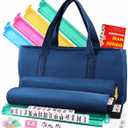 Goldge American Mahjong Set–166 White Mahjong Tiles 4 All-in-One Color Racks with Pushers, 3 Dice, Portable Blue Carrying Bag–Complete Mahjong Game Set, Navy Blue, 10 x 2 x 50 inches