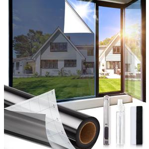 One Way Privacy Window Film,Sun Blocking Window Film with 3 Tools, Heat & UV Blocking Window Tint Film for Home, Easy Install DIY Office Window Covering See Out Not in (17.5 x 78.7 Inch, Black)