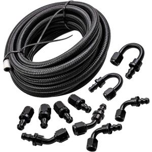 maXpeedingrods 6AN Fuel Line Kit, 3/8" Fuel Line Hose, Transmission Cooler Lines, CPE Nylon Stainless Steel Braided 6AN Push Lock Hose End 20FT 10PCS