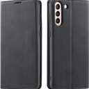 QLTYPRI Case for Samsung Galaxy S24, Premium PU Leather Cover TPU Bumper with Card Holder Kickstand Hidden Magnetic Adsorption Shockproof Flip Wallet Case for Samsung Galaxy S24 - Black