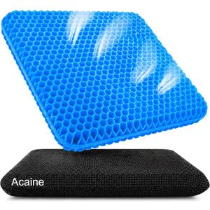 Acaine Extra Thick Large Pure Gel Seat Cushion for Long Sitting, Breathable Comfort Cushion for Back, Sciatica, Tailbone & Hip Pain Relief, Washable Portable Cushion for Office Chair, Car, Wheelchair