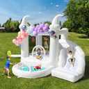 White Bounce House with Pool and Slide, UL Blower Included-Portable, Inflatable Bounce House, Basket-Hoop Inside, Kids Indoor and Outdoor Bounce House (Oxford material-10' L X 9.5' W X 7.2' H)