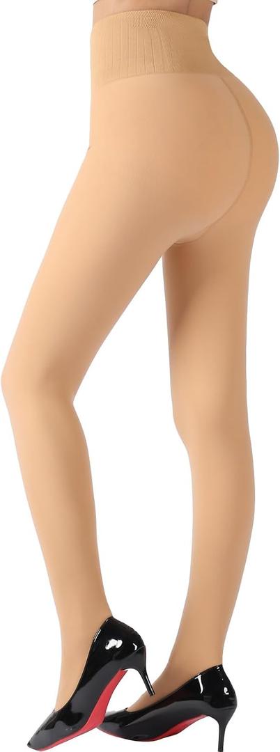 DancMolly Fleece Lined Tights Women Skin Color Warm Thermal Winter High Waist Leggings with Fuzzy Lining (S)