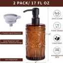 17 OZ Sunflower Embossed Glass Soap Dispenser - 2 Pack, with 304 Rust Proof Stainless Steel Pump, Glass Soap and Lotion Dispenser Set, Liquid Hand Soap Dispenser for Home, Kitchen & Bathroom (Amber)