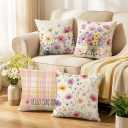wyooxoo Farmhouse Pillow Covers 18x18 Set of 4 Spring Pink Throw Pillow Covers Floral Decorative Cushion Cases for Sofa Couch Living Room Outdoor Home Decor