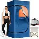 Portable Sauna for Home with 3L 1200W Steamer, Big Folding Chair, 99 Mins Timer, 9 Levels, Pernoanl Steam Sauna Tent Dual YKK Zippers for Home Spa Detoxification, 32' x32' x 71', Dark Blue