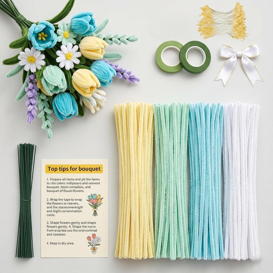 480 Pcs Pipe Cleaners for Flower Making, Multi-Colored Chenille Stems - Complete Arts and Crafts Supplies Kit for DIY Flowers, Home Decor, Kids and Adult Art Projects (AIR Quality & Wellness)