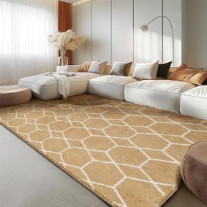 Area Rug for Living Room Bedroom, 4X6 Feet Soft Shaggy Rug, Plush Fluffy Rugs, Modern Moroccan Geometric Carpets, Anti-Skid Durable Carpet for Kids Dorm Nursery, Home Decor Aesthetic, Beige and White