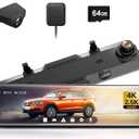 WOLFBOX G900 Rear View Mirror Camera, Mirror Dash Cam 4K Front and 2.5K Rear, Smart Full 12 Touch Screen, Backup Camera for Car, GPS, WDR, Night Vision, Included 64GB Card