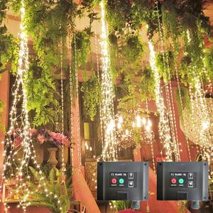 2 Pack 220 LED Firefly Bunch Lights, 8 Flashing Modes Waterproof Copper Wire Waterfall Lights, Fairy Lights for Indoor Outdoor Decor (Solar Warm White)