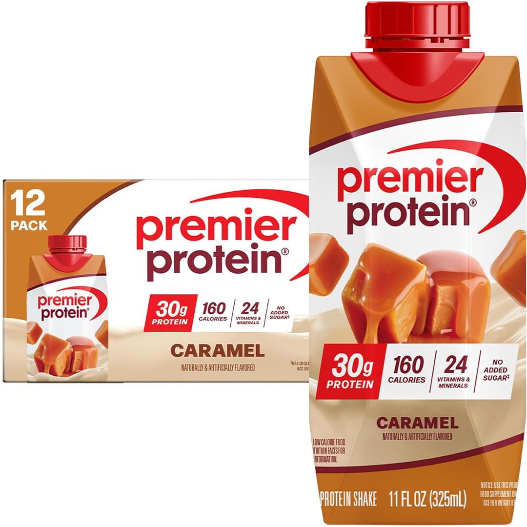 Premier Protein Shake, Caramel, 30g Protein, No Added Sugar, 24 Vitamins & Minerals to Support Immune Health, 11 fl oz, 12 Pack (Packaging May Vary) (EXP 02/09/27)