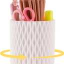 360 Rotating Desk Organizer, 5-Slot Pen Holder with Rotating Base for Office, Desk Pen Organizer for Art Supply & Makeup Brush Holder, White