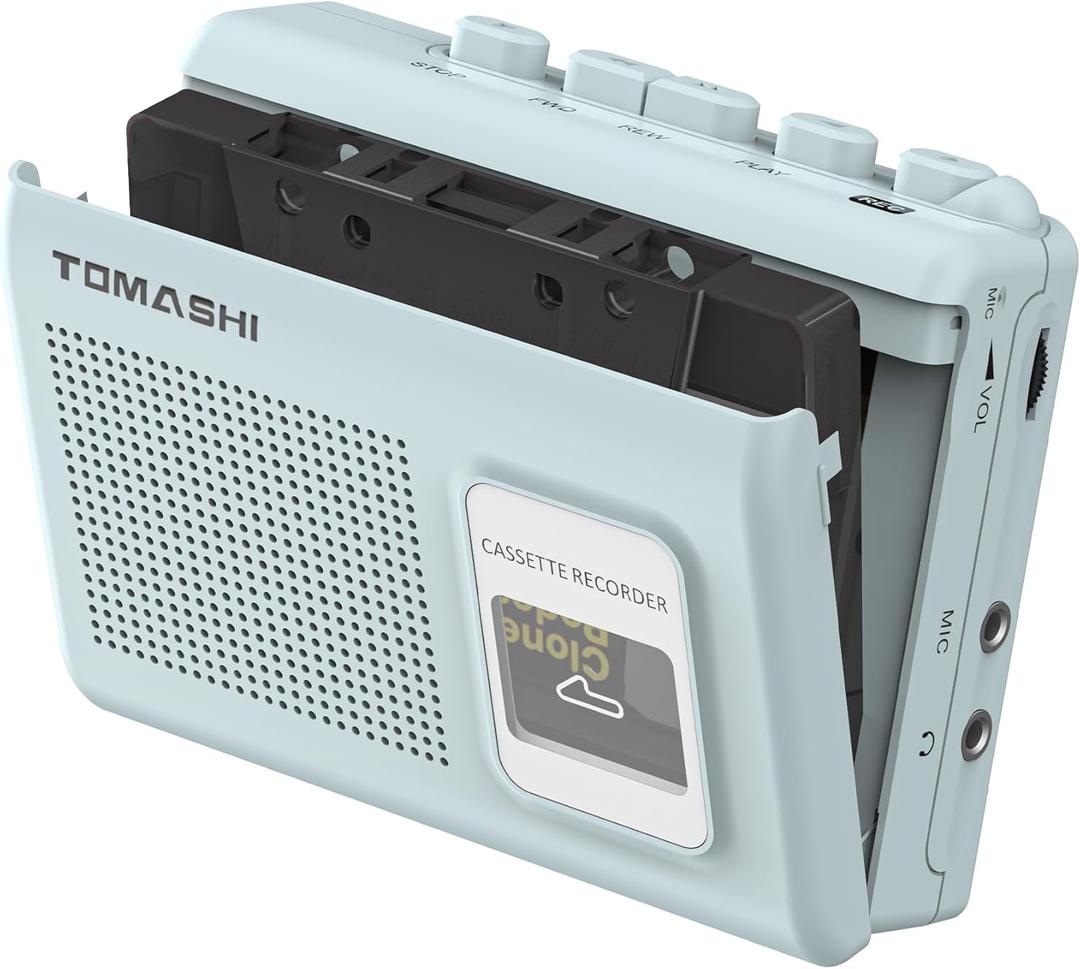 Portable Cassette Player Tape Recorder with Built-in Speaker,Microphone,Headphone Jack-, 4.57 x 3.54 x 1.38inch (Blue)